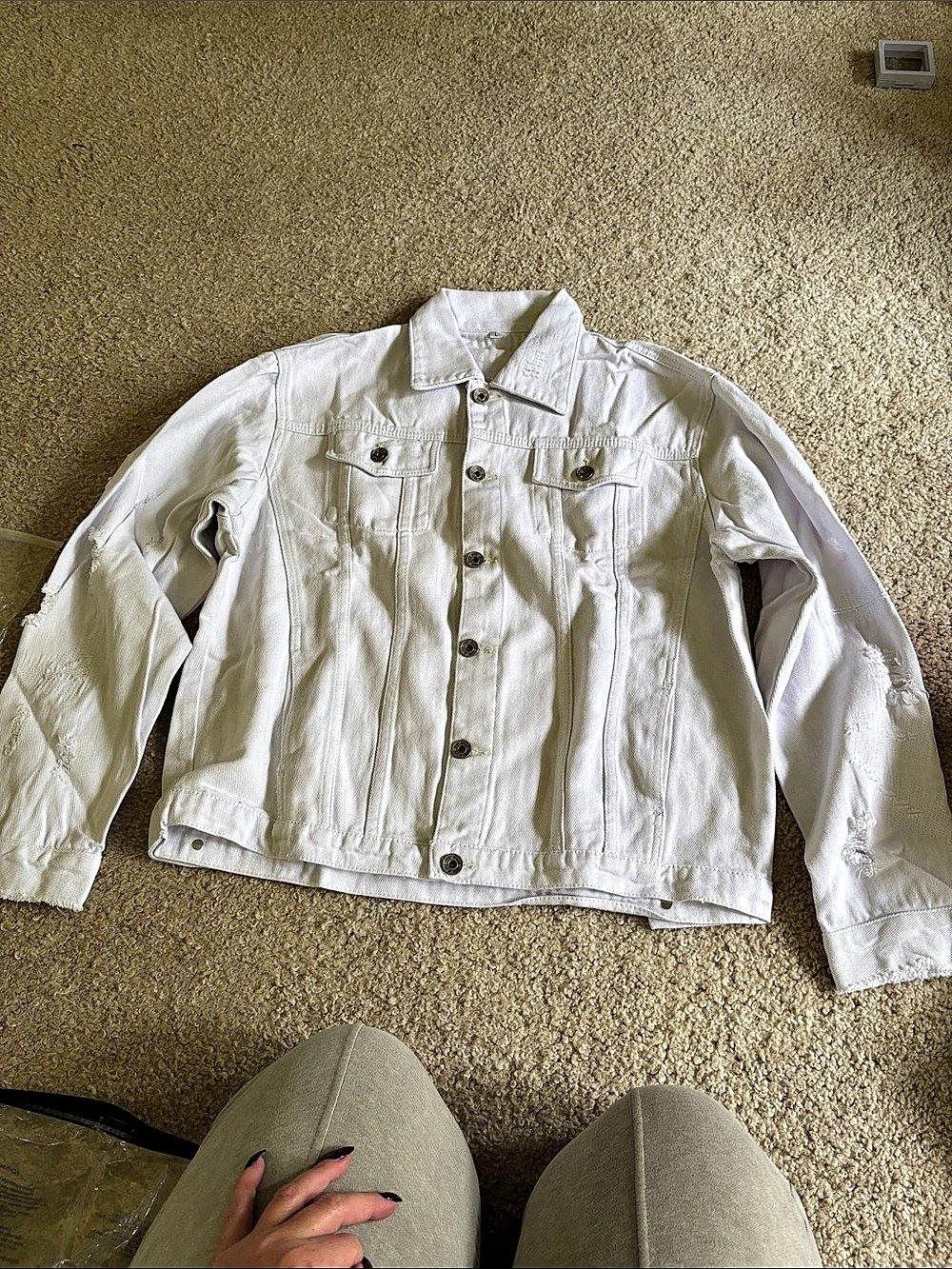 Distressed Denim Jacket in White Large